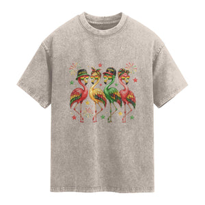 Funny Juneteenth Flamingos Squad Washed Cotton T-Shirt African American Heritage