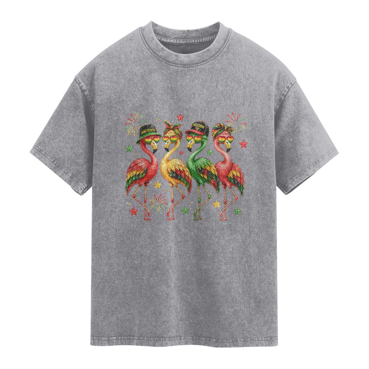 Funny Juneteenth Flamingos Squad Washed Cotton T-Shirt African American Heritage