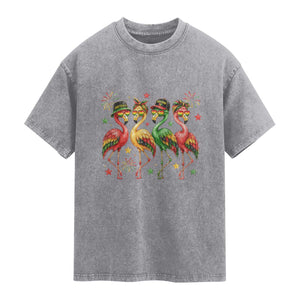 Funny Juneteenth Flamingos Squad Washed Cotton T-Shirt African American Heritage