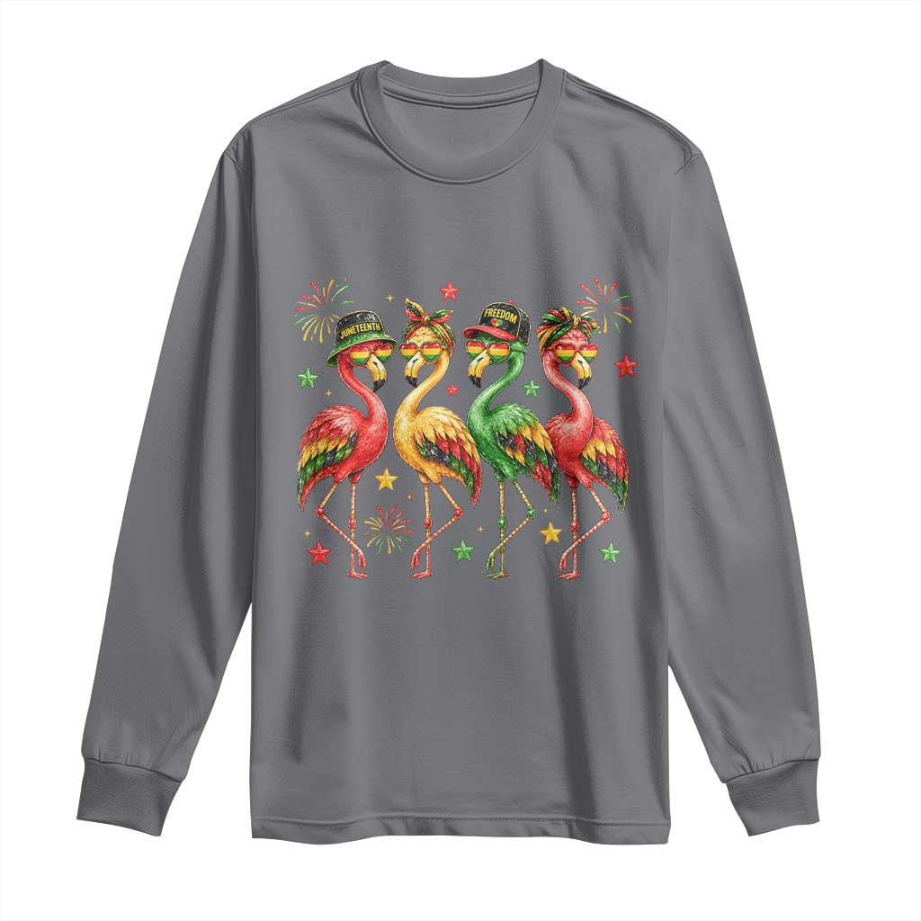 Funny Juneteenth Flamingos Squad Long Sleeve Shirt African American Heritage TS12 Charcoal Print Your Wear