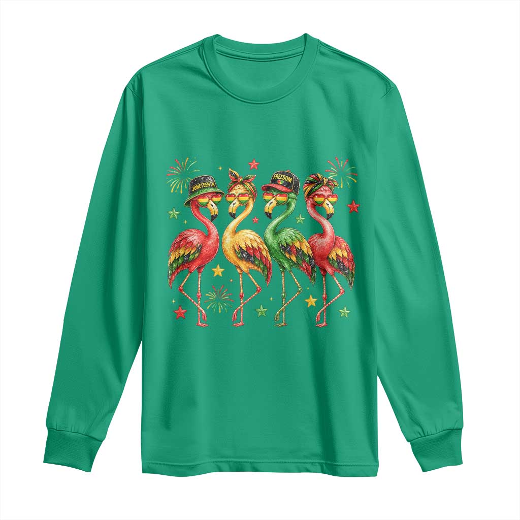Funny Juneteenth Flamingos Squad Long Sleeve Shirt African American Heritage TS12 Irish Green Print Your Wear