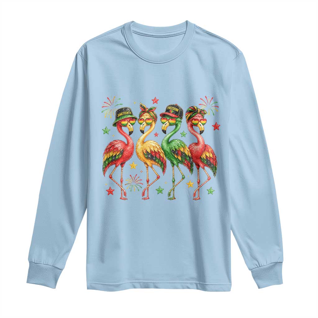 Funny Juneteenth Flamingos Squad Long Sleeve Shirt African American Heritage TS12 Light Blue Print Your Wear