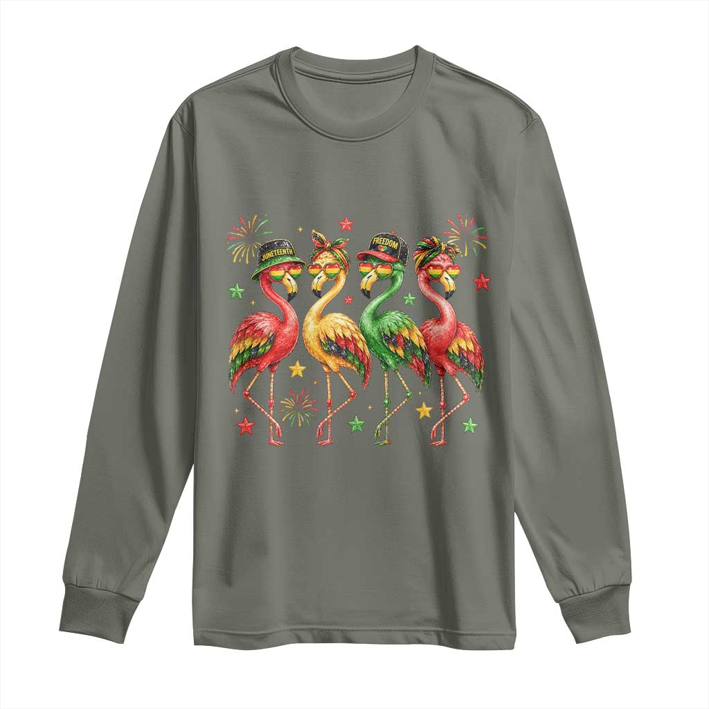 Funny Juneteenth Flamingos Squad Long Sleeve Shirt African American Heritage TS12 Military Green Print Your Wear