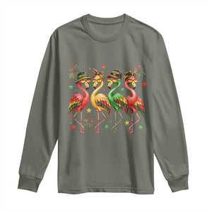 Funny Juneteenth Flamingos Squad Long Sleeve Shirt African American Heritage TS12 Military Green Print Your Wear