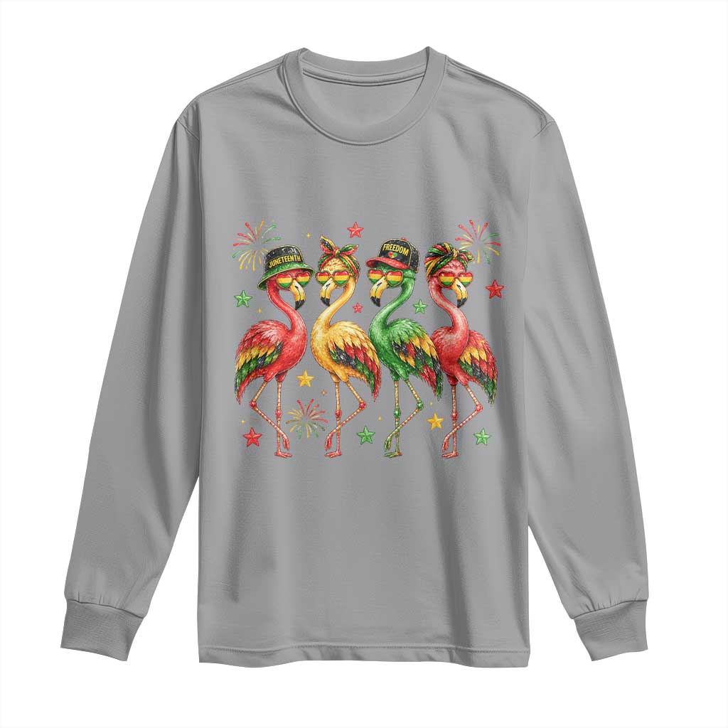 Funny Juneteenth Flamingos Squad Long Sleeve Shirt African American Heritage TS12 Sport Gray Print Your Wear