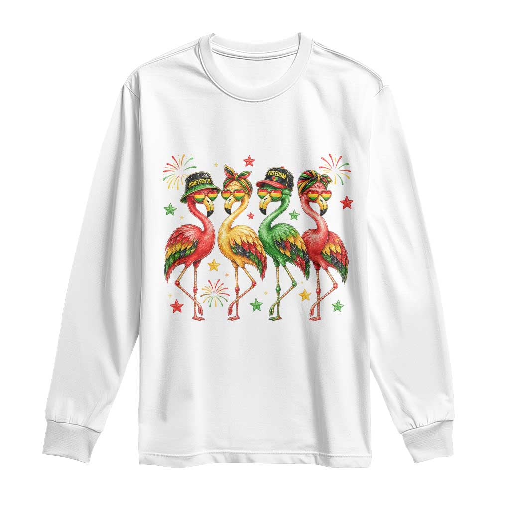 Funny Juneteenth Flamingos Squad Long Sleeve Shirt African American Heritage TS12 White Print Your Wear