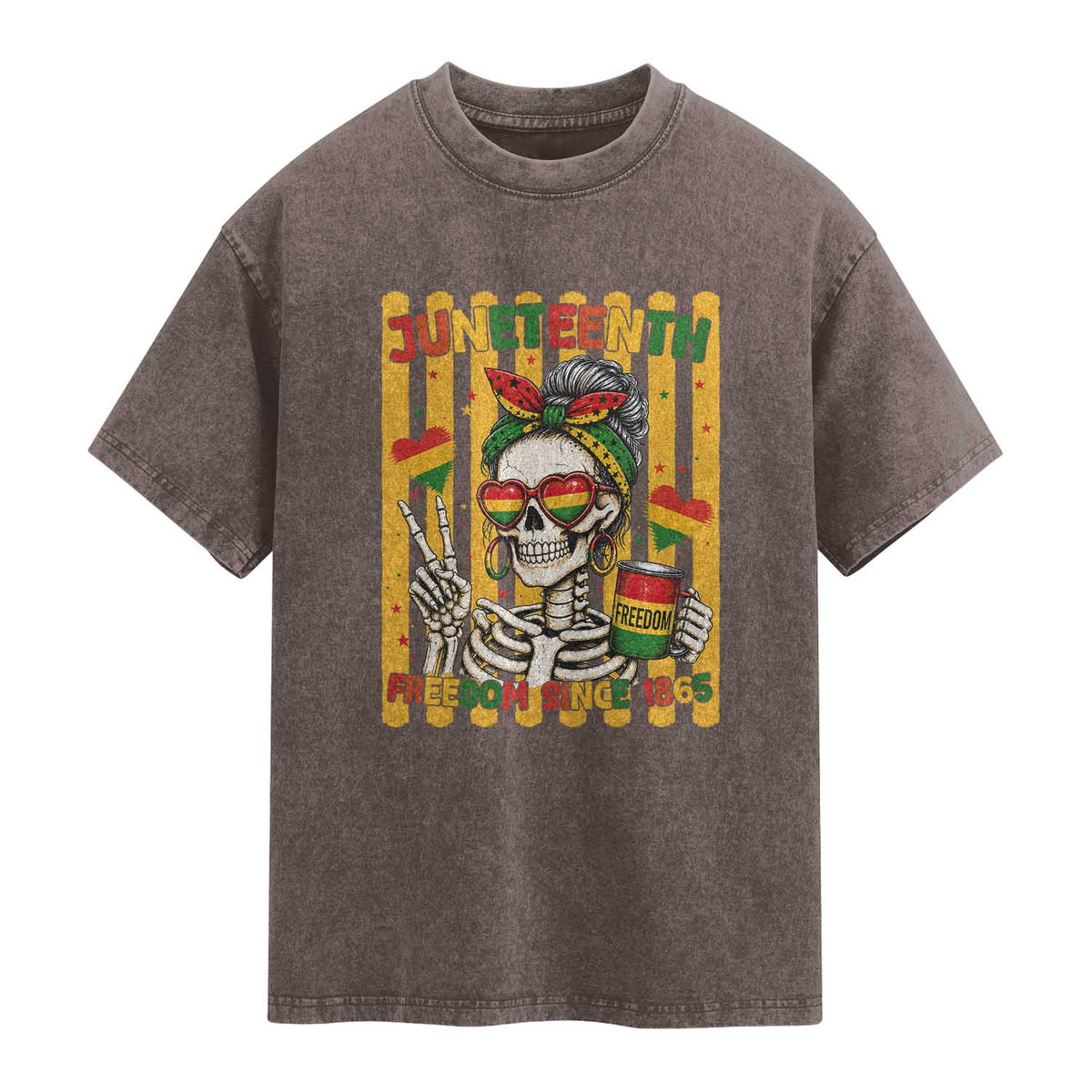 Skeleton Juneteenth Freedom Washed Cotton T-Shirt African American Pride Gift