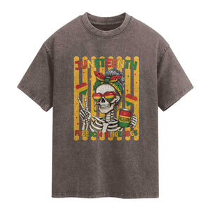 Skeleton Juneteenth Freedom Washed Cotton T-Shirt African American Pride Gift