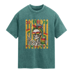 Skeleton Juneteenth Freedom Washed Cotton T-Shirt African American Pride Gift