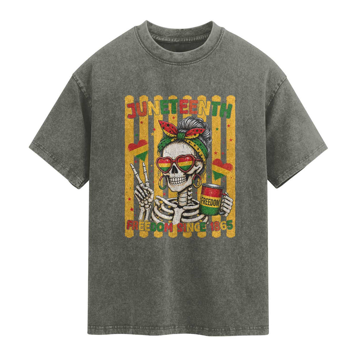Skeleton Juneteenth Freedom Washed Cotton T-Shirt African American Pride Gift
