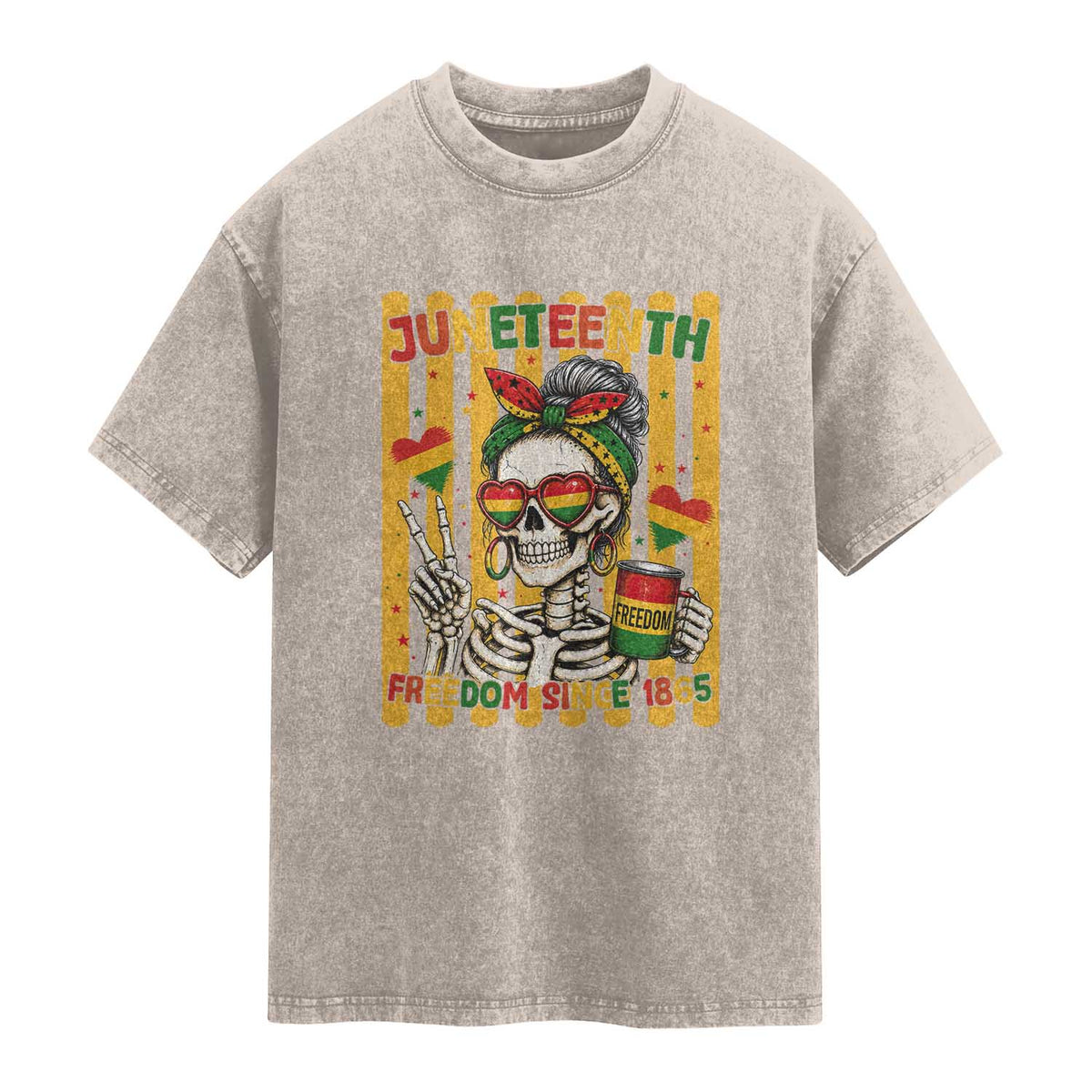 Skeleton Juneteenth Freedom Washed Cotton T-Shirt African American Pride Gift