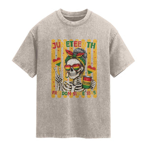 Skeleton Juneteenth Freedom Washed Cotton T-Shirt African American Pride Gift