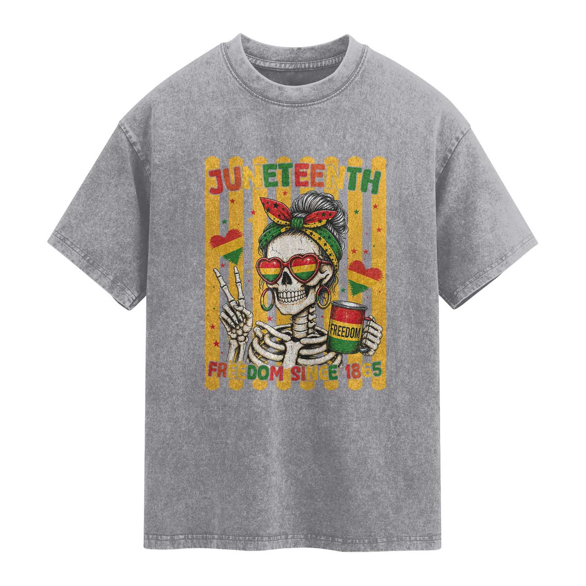 Skeleton Juneteenth Freedom Washed Cotton T-Shirt African American Pride Gift