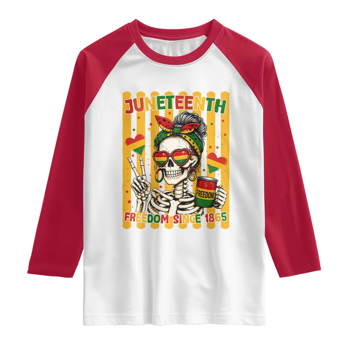 Skeleton Juneteenth Freedom Raglan Shirt African American Pride Gift TS12 White Red Print Your Wear