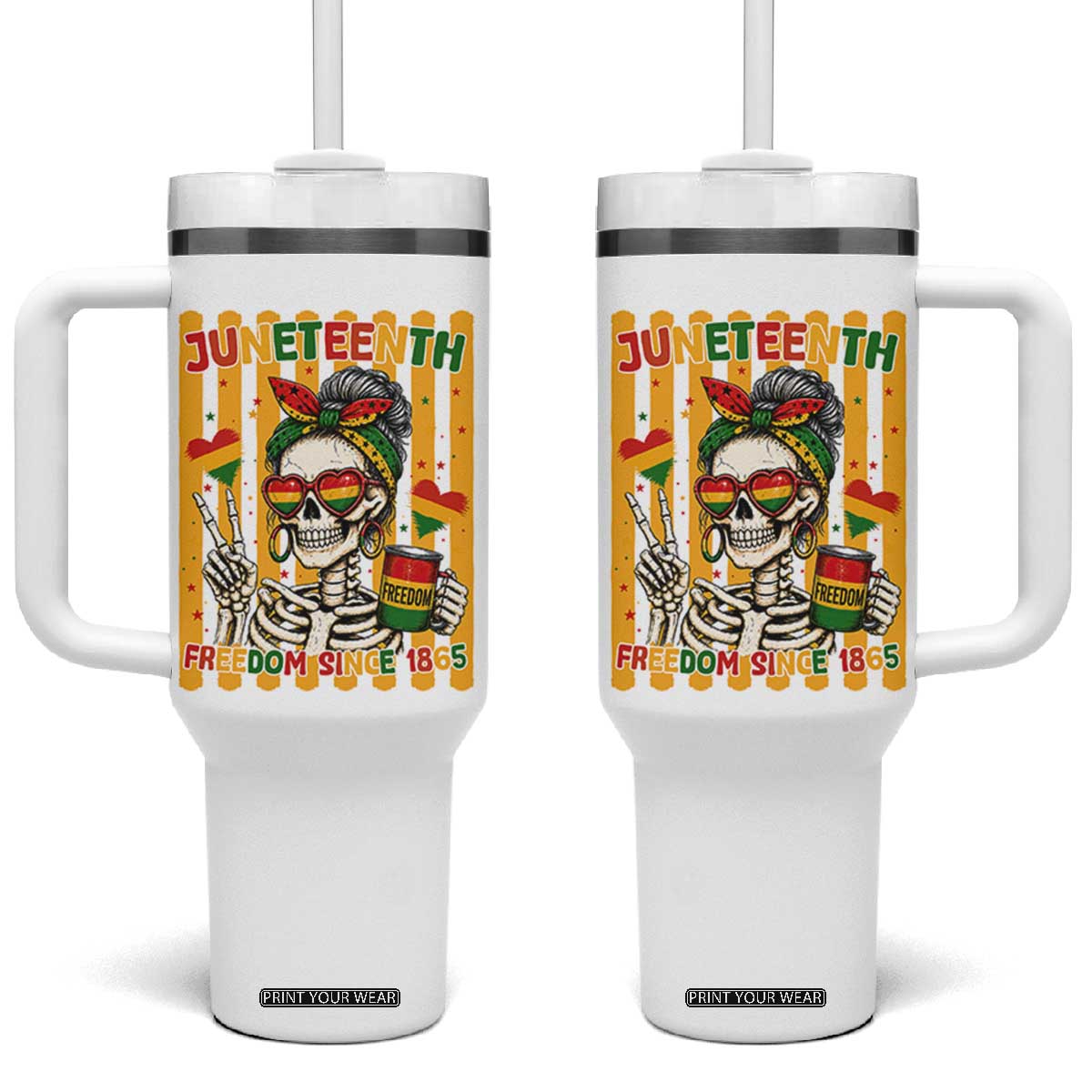 Skeleton Juneteenth Freedom Tumbler With Handle African American Pride Gift TS12 One Size: 40 oz White Print Your Wear