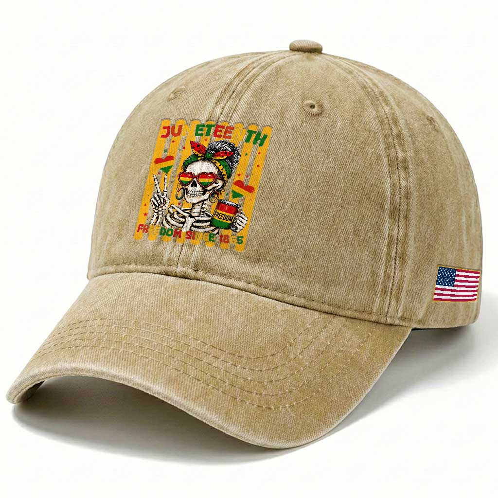 Skeleton Juneteenth Freedom Washed Cotton Baseball Cap African American Pride Gift TS12 Print Your Wear
