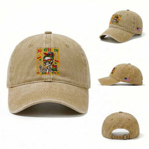 Skeleton Juneteenth Freedom Washed Cotton Baseball Cap African American Pride Gift TS12 Washed Cap Universal Fit Khaki Print Your Wear