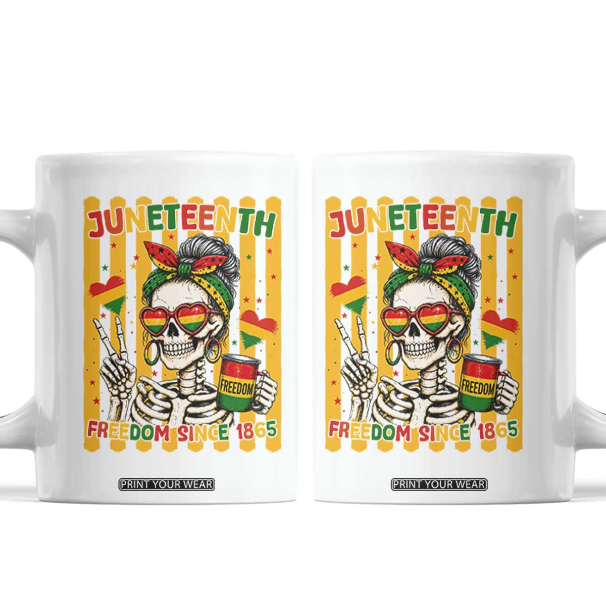 Skeleton Juneteenth Freedom Coffee Mug African American Pride Gift TS12 White Print Your Wear