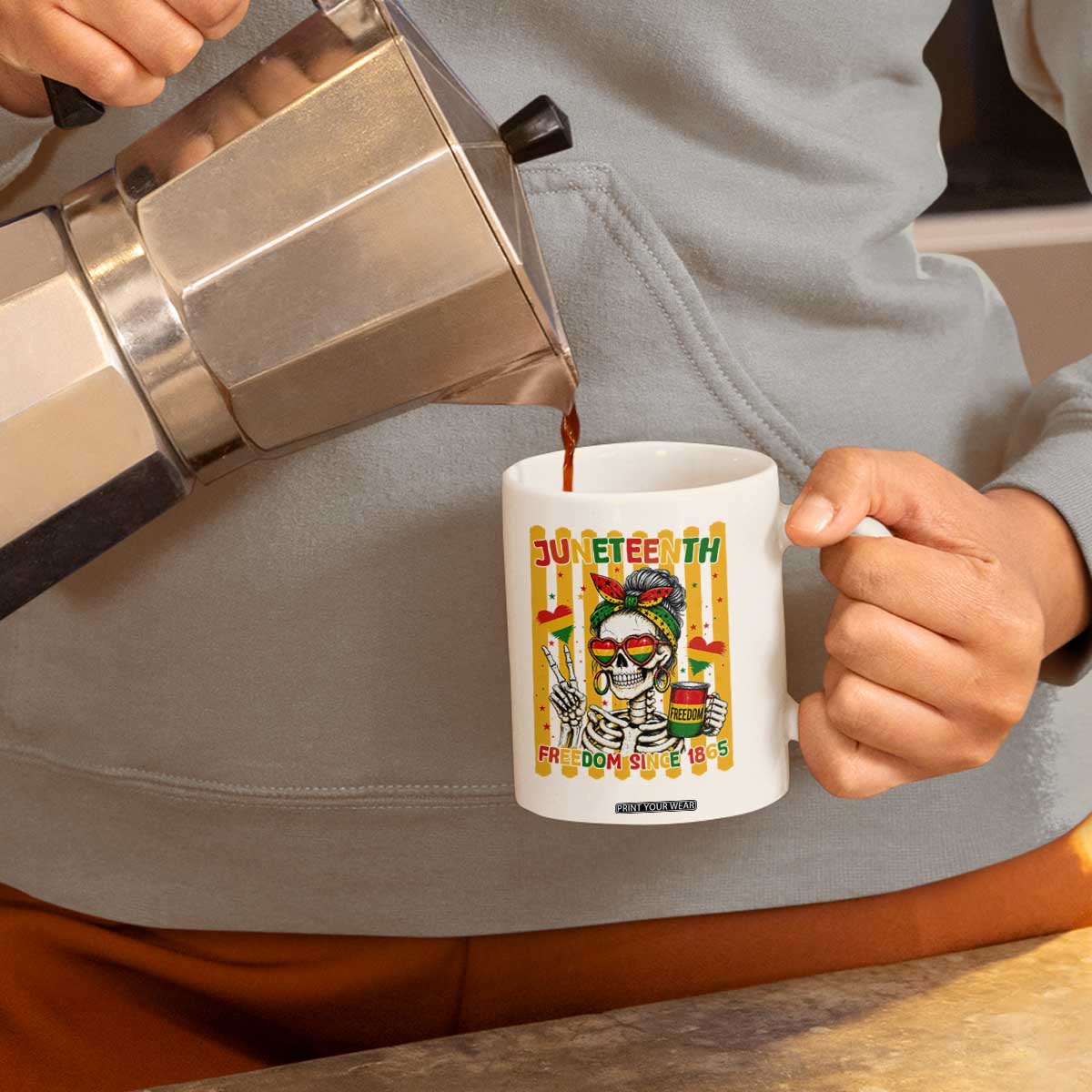 Skeleton Juneteenth Freedom Coffee Mug African American Pride Gift TS12 Print Your Wear