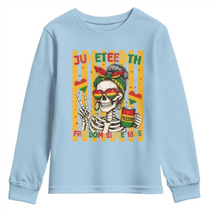 Skeleton Juneteenth Freedom Youth Sweatshirt African American Pride Gift TS12 Light Blue Print Your Wear