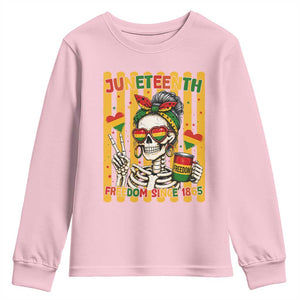 Skeleton Juneteenth Freedom Youth Sweatshirt African American Pride Gift TS12 Light Pink Print Your Wear