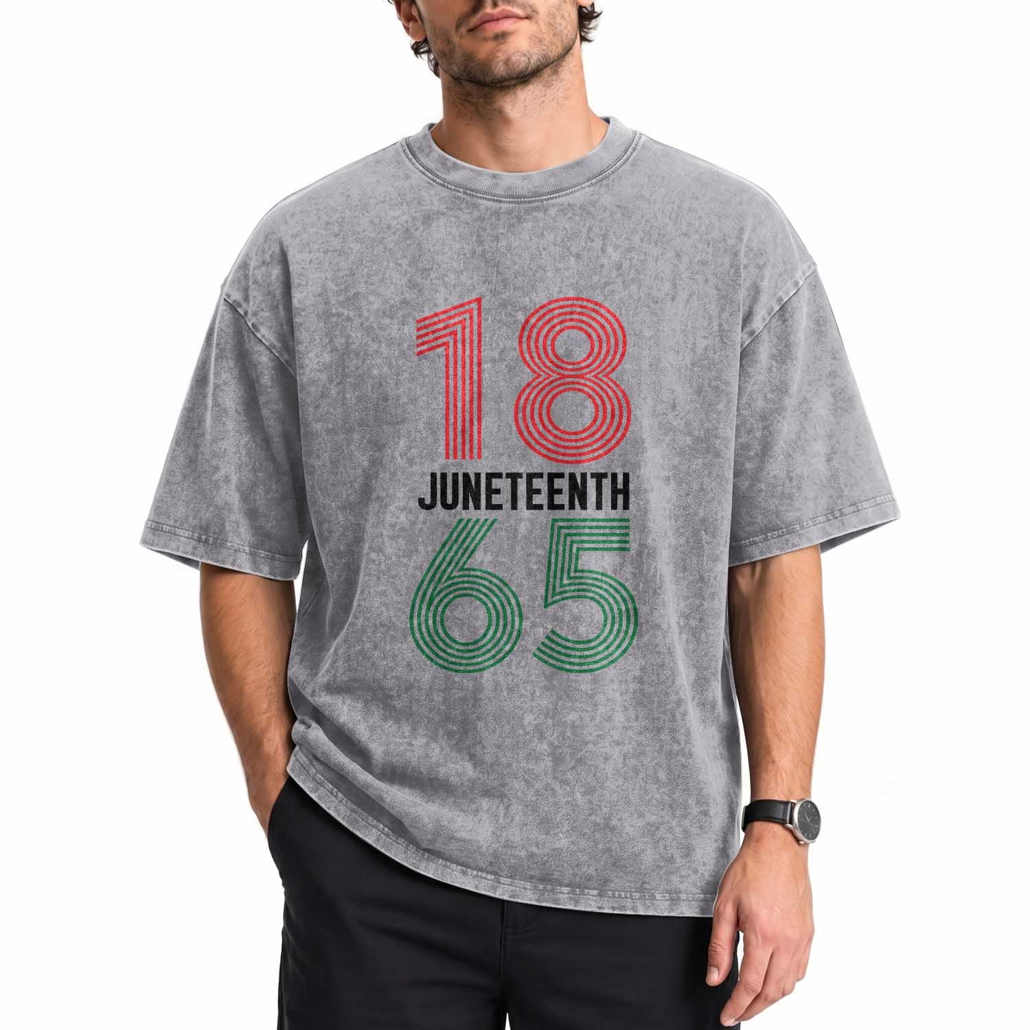 Vintage Juneteenth 1865 Washed Cotton T-Shirt Retro Striped Number Graphic