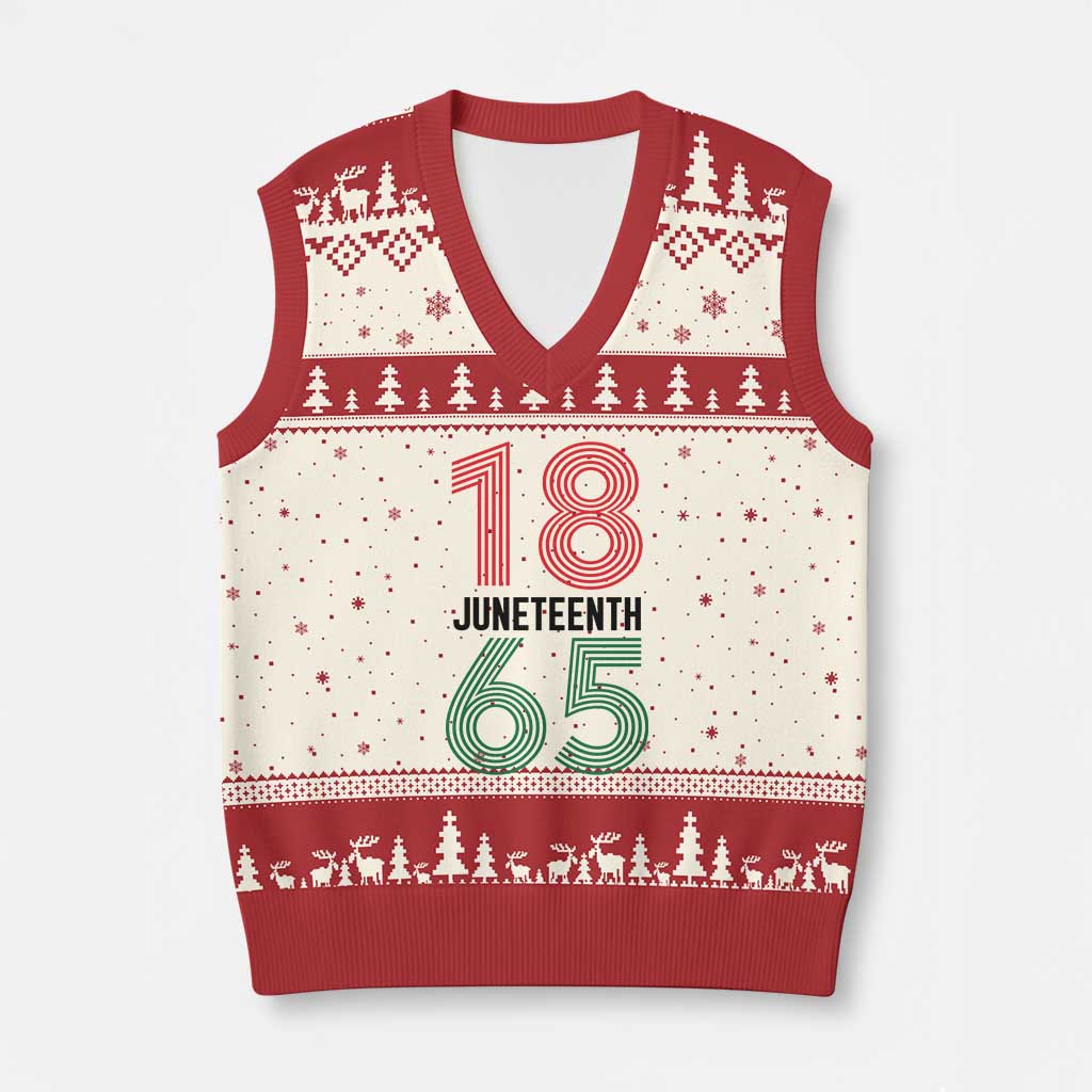 Vintage Juneteenth 1865 V-Neck Knit Sweater Vest Retro Striped Number Graphic TS12 Beige Red Print Your Wear