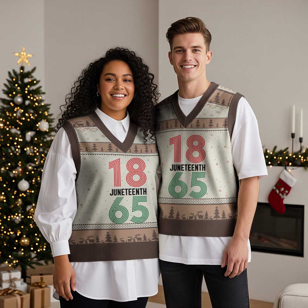 Vintage Juneteenth 1865 V-Neck Knit Sweater Vest Retro Striped Number Graphic TS12 Mocha Mousse Print Your Wear