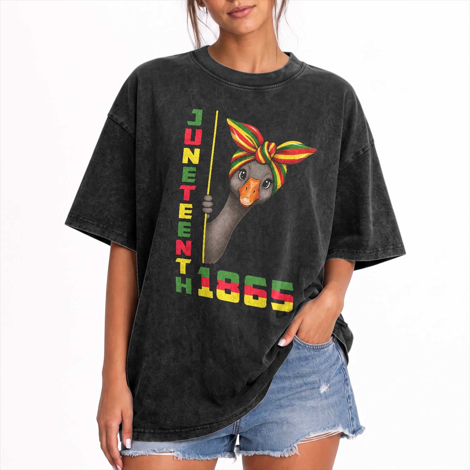 Funny Juneteenth Goose Washed Cotton T-Shirt African American Pride Gift