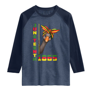Funny Juneteenth Goose Raglan Shirt African American Pride Gift TS12 Heather Denim Navy Print Your Wear