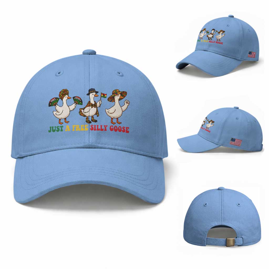 Funny Just A Free Silly Goose Baseball Cap Juneteenth Freedom Day TS12 Baseball Cap Universal Fit Light Blue Print Your Wear