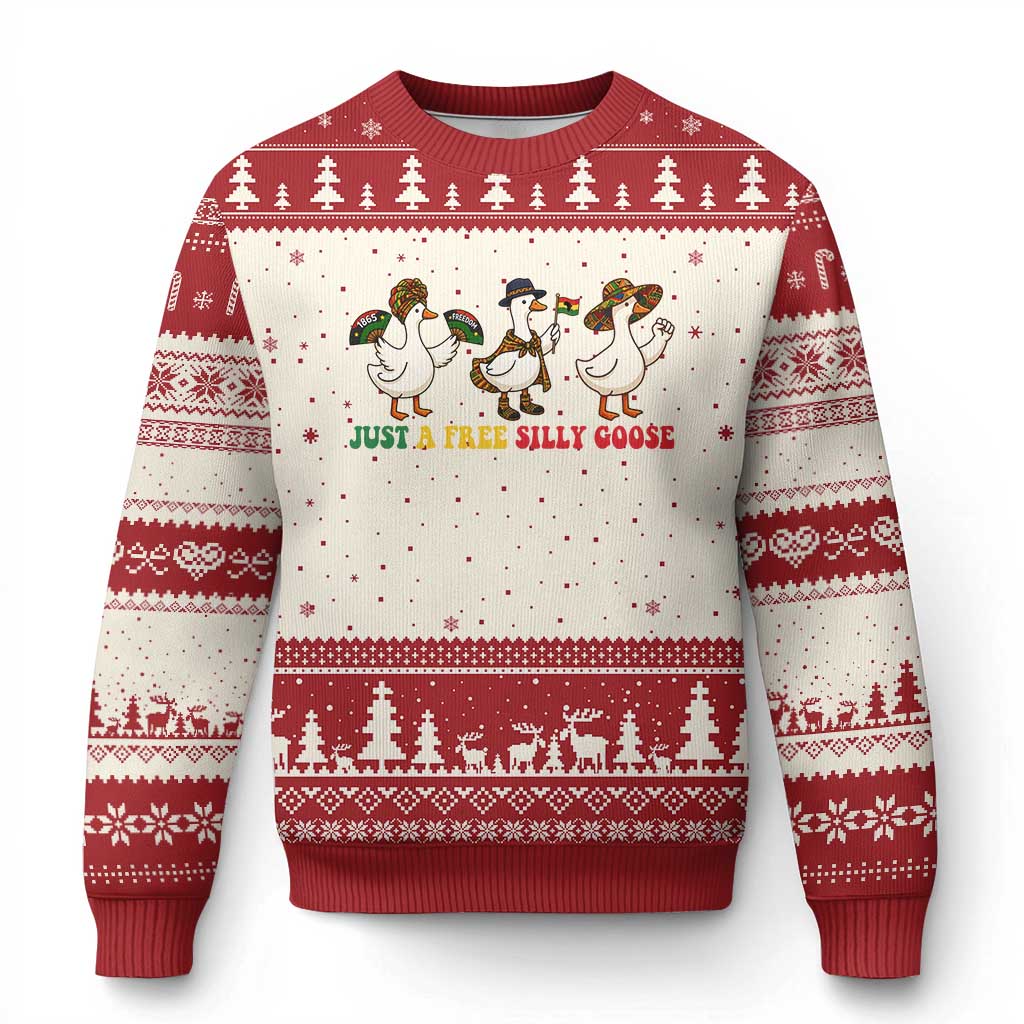 Funny Just A Free Silly Goose Ugly Christmas Sweater Juneteenth Freedom Day TS12 Beige Red Print Your Wear