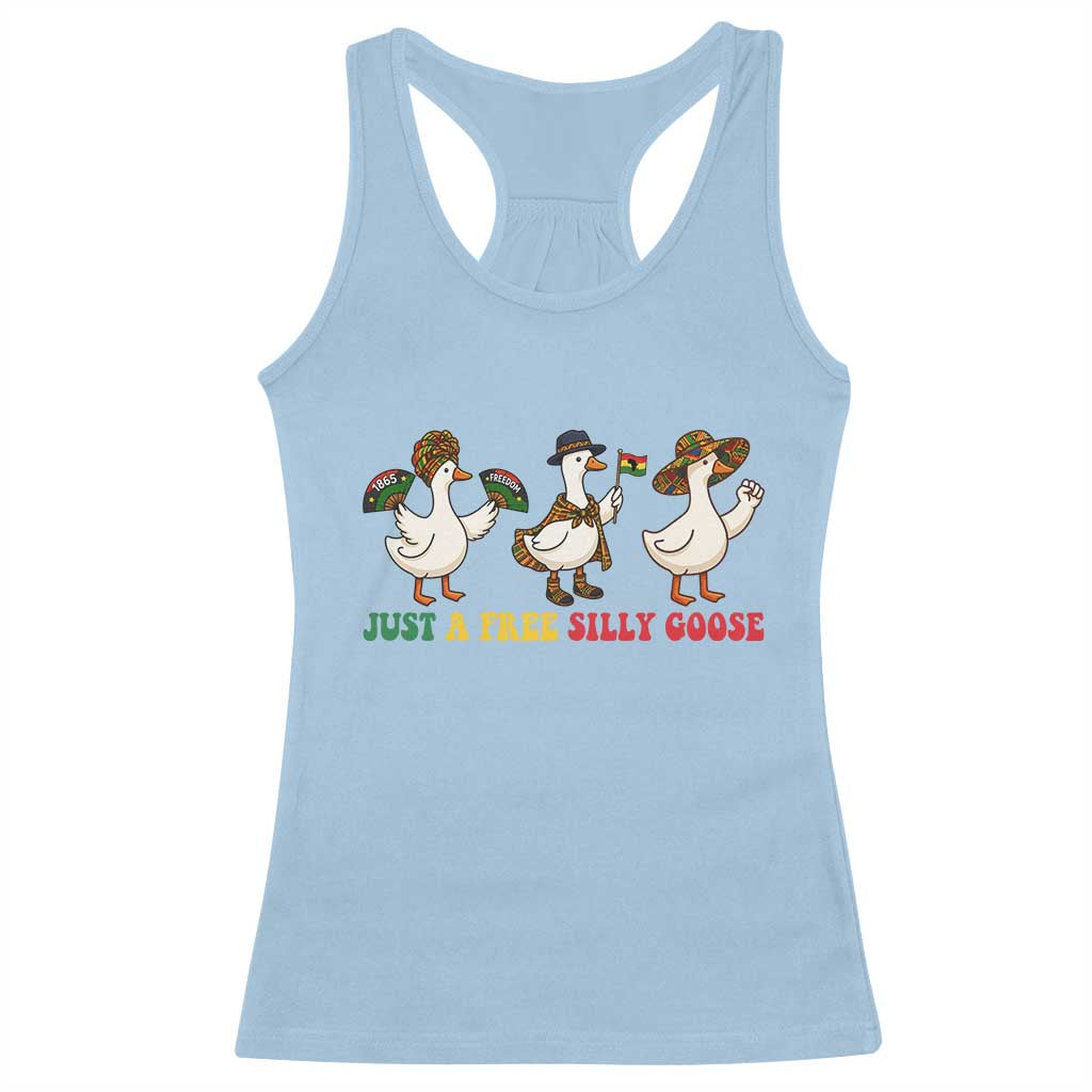 Funny Just A Free Silly Goose Racerback Tank Top Juneteenth Freedom Day TS12 Light Blue Print Your Wear