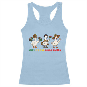 Funny Just A Free Silly Goose Racerback Tank Top Juneteenth Freedom Day TS12 Light Blue Print Your Wear