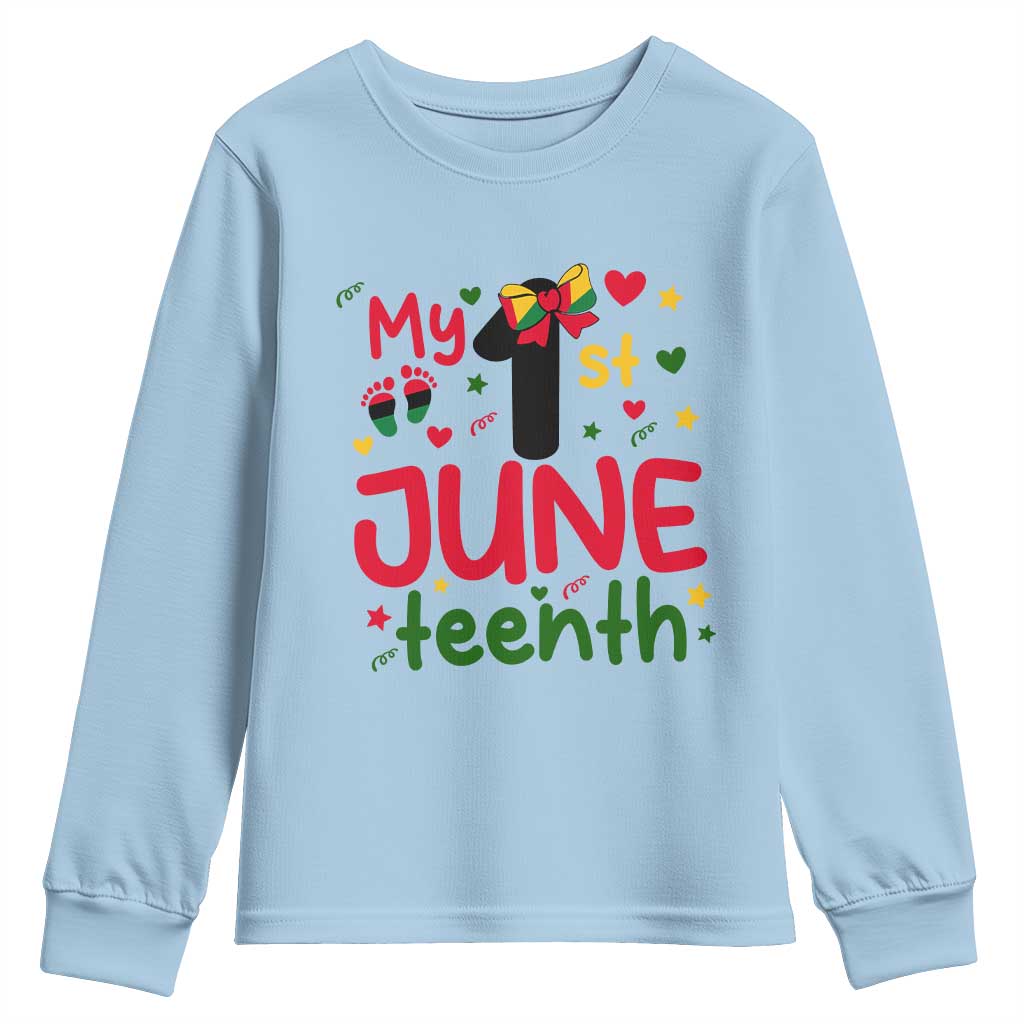 My First Juneteenth Youth Sweatshirt African American Baby Freedom Day TS12 Light Blue Print Your Wear