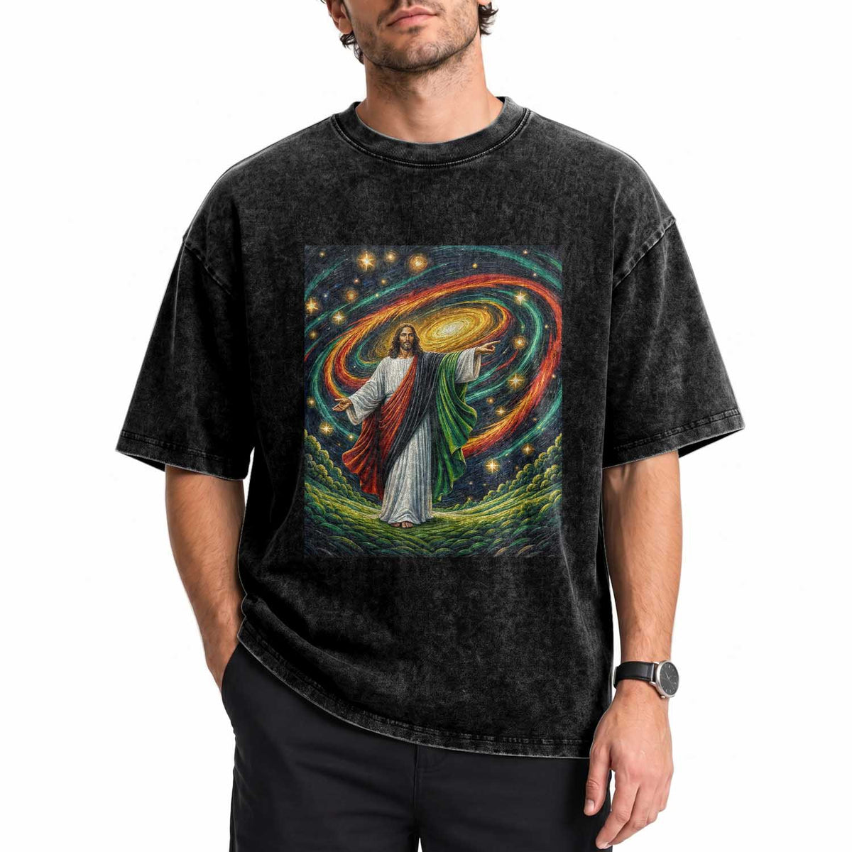 Black Jesus Juneteenth Washed Cotton T-Shirt African American Christian Pride