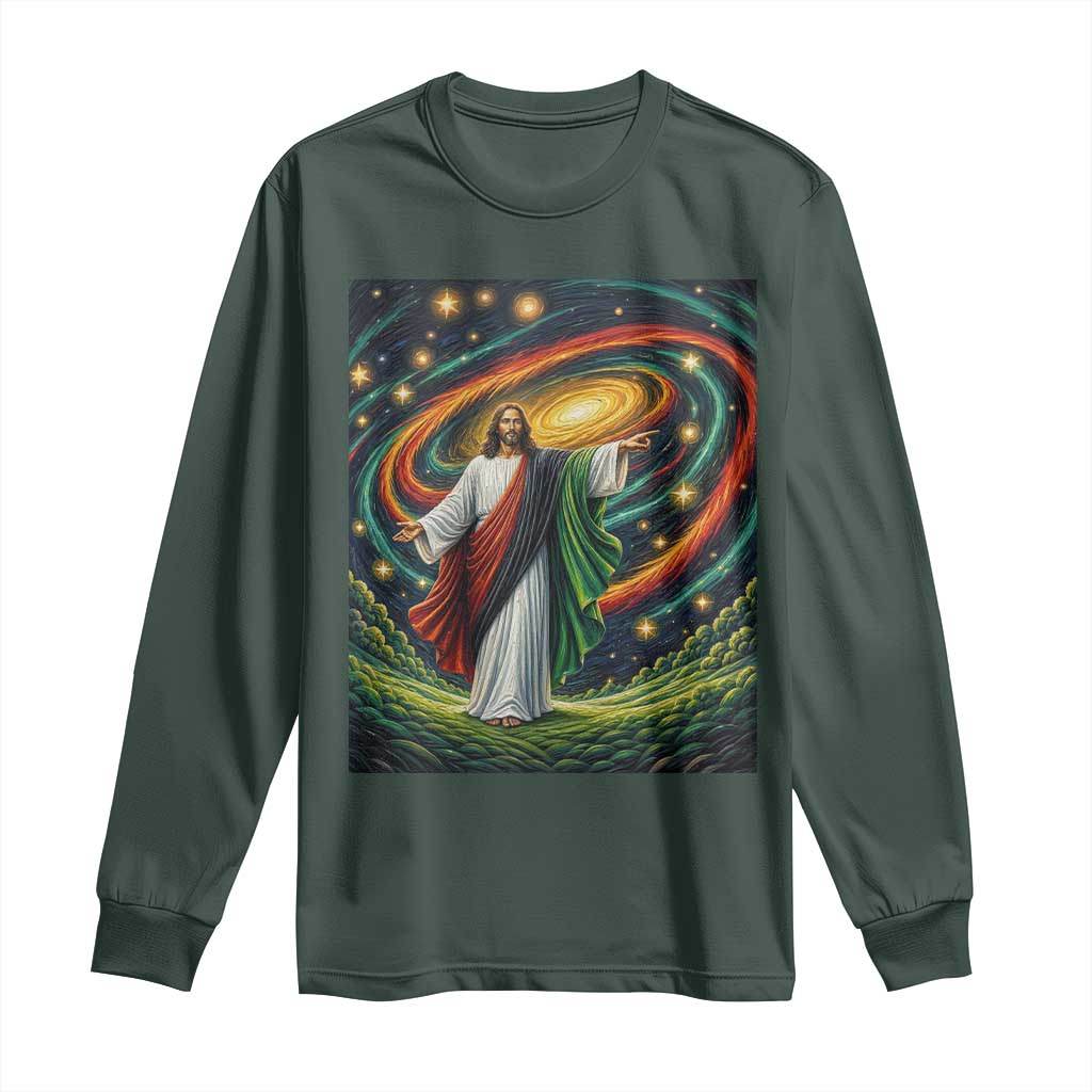 Black Jesus Juneteenth Long Sleeve Shirt African American Christian Pride TS12 Dark Forest Green Print Your Wear