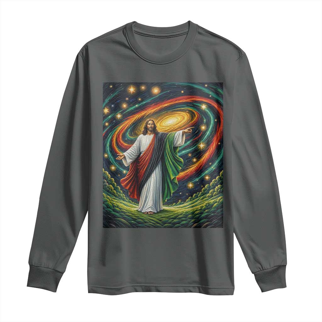 Black Jesus Juneteenth Long Sleeve Shirt African American Christian Pride TS12 Dark Heather Print Your Wear