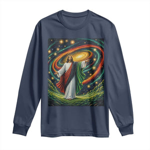 Black Jesus Juneteenth Long Sleeve Shirt African American Christian Pride TS12 Navy Print Your Wear