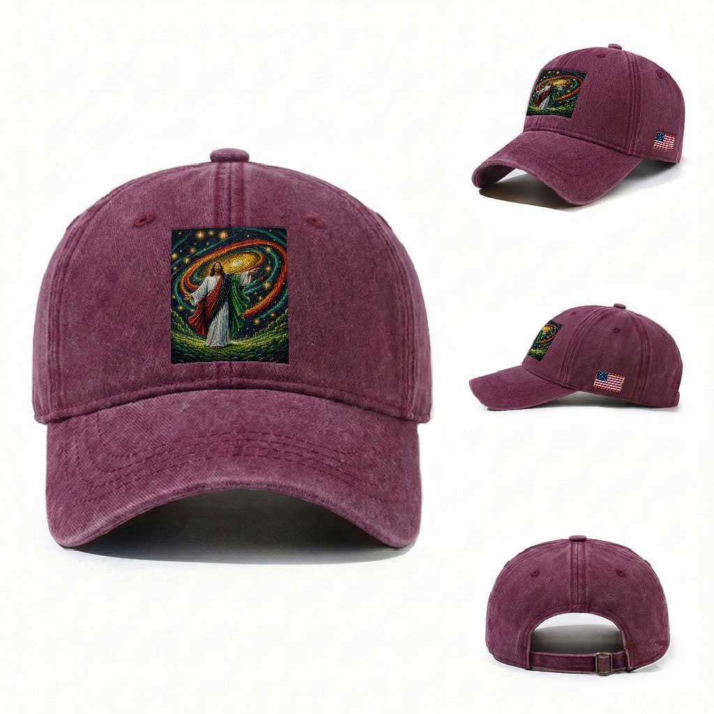 Black Jesus Juneteenth Washed Cotton Baseball Cap African American Christian Pride TS12 Washed Cap Universal Fit Burgundy Print Your Wear