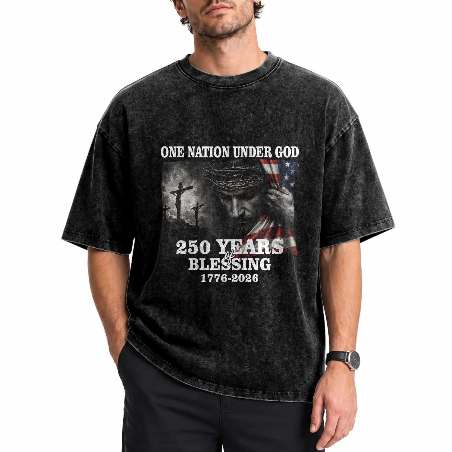 One Nation Under God 250th Anniversary Washed Cotton T-Shirt American Patriotic Faith
