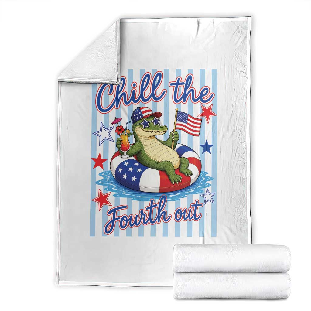 Funny Patriotic Alligator Throw Blanket Chill The Fourth Out TS12 White Print Your Wear
