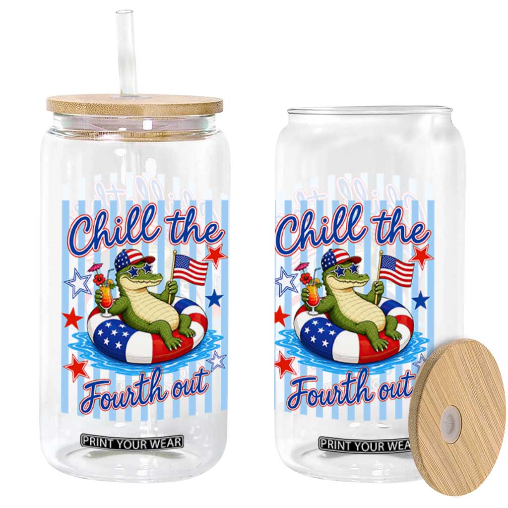 Funny Patriotic Alligator Glass Can Chill The Fourth Out TS12 Print Your Wear