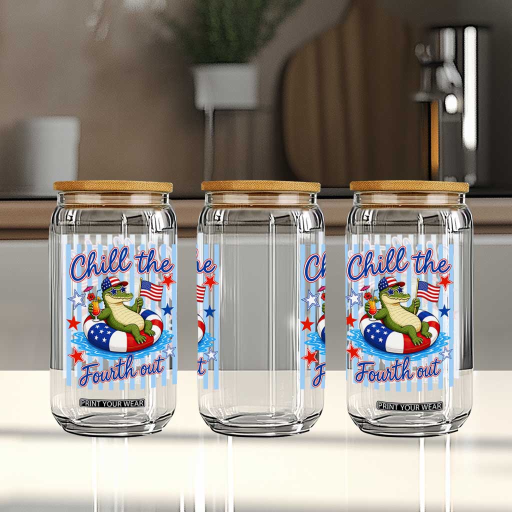 Funny Patriotic Alligator Glass Can Chill The Fourth Out TS12 Print Your Wear