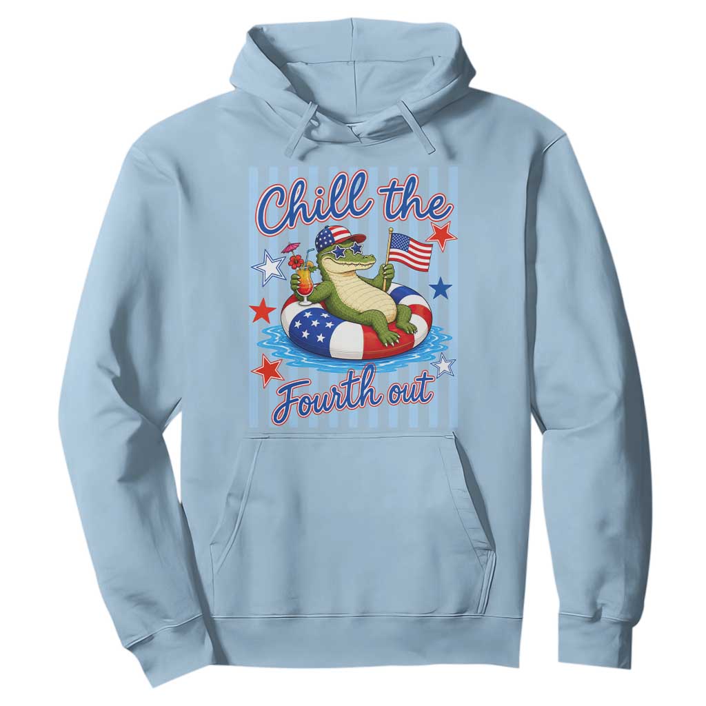 Funny Patriotic Alligator Hoodie Chill The Fourth Out TS12 Light Blue Print Your Wear