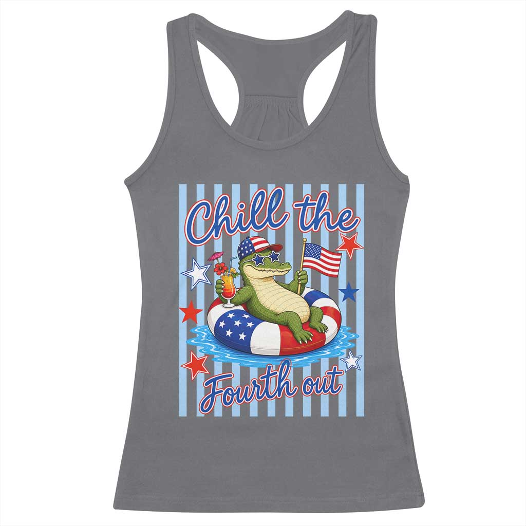 Funny Patriotic Alligator Racerback Tank Top Chill The Fourth Out TS12 Charcoal Print Your Wear