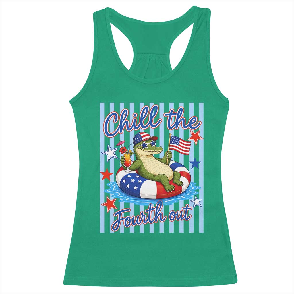 Funny Patriotic Alligator Racerback Tank Top Chill The Fourth Out TS12 Irish Green Print Your Wear