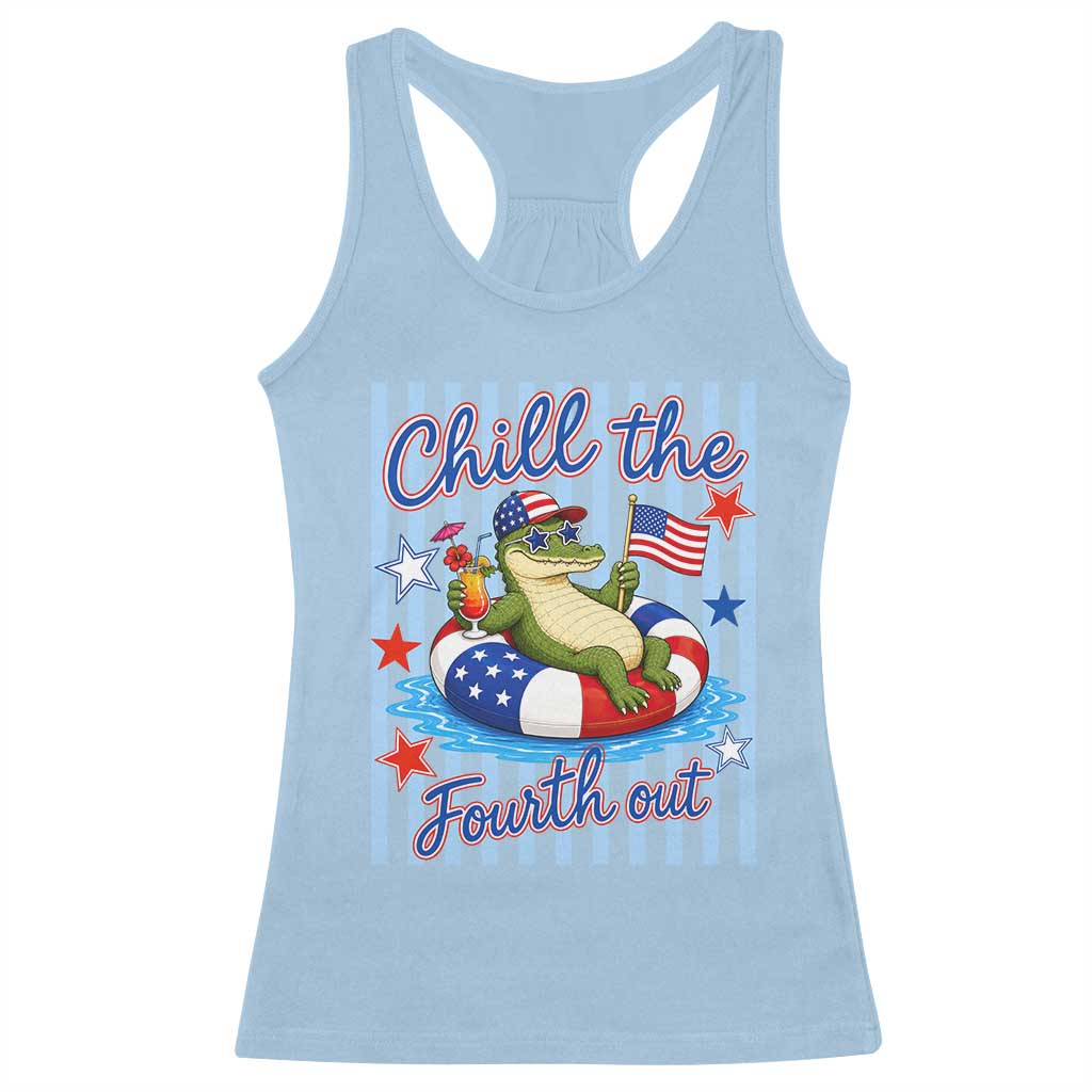 Funny Patriotic Alligator Racerback Tank Top Chill The Fourth Out TS12 Light Blue Print Your Wear