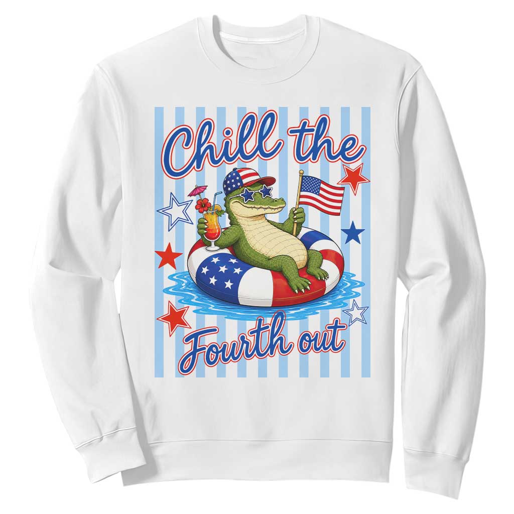 Funny Patriotic Alligator Sweatshirt Chill The Fourth Out TS12 White Print Your Wear