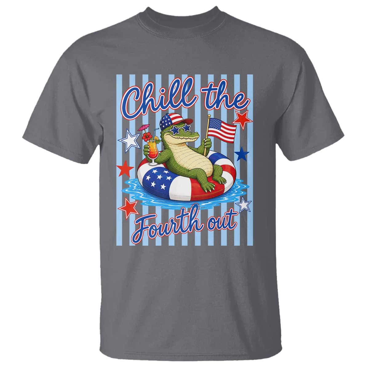 Funny Patriotic Alligator T Shirt Chill The Fourth Out TS12 Charcoal Print Your Wear